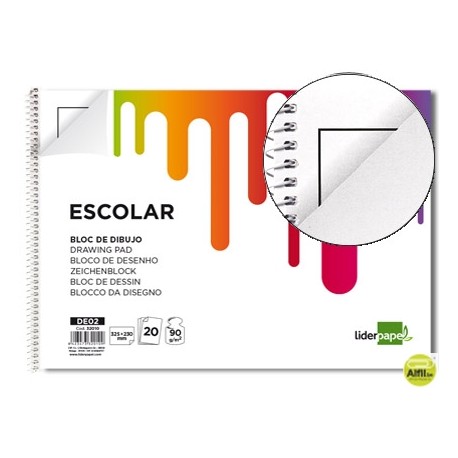 BLOC DIBUJO LIDERPAPEL ESCOLAR ESPIRAL 230X325MM 20 HOJAS 90G M2 CON RECUADRO