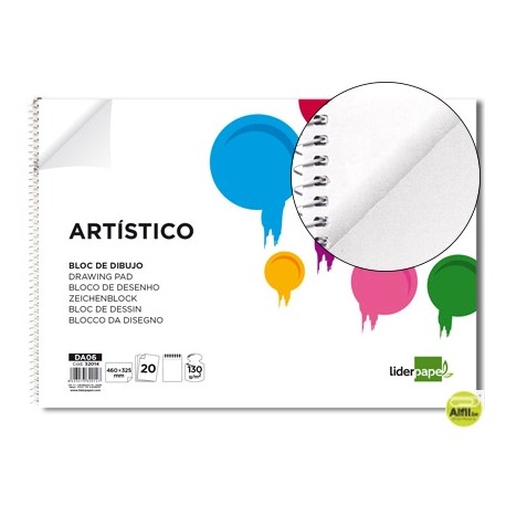 BLOC DIBUJO LIDERPAPEL ARTISTICO ESPIRAL 460X325MM 20 HOJAS 130G M2 SIN RECUADRO