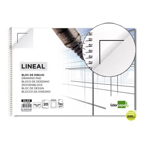 BLOC DIBUJO LIDERPAPEL LINEAL ESPIRAL 230X325MM 20 HOJAS 130G/M2 CON RECUADRO
