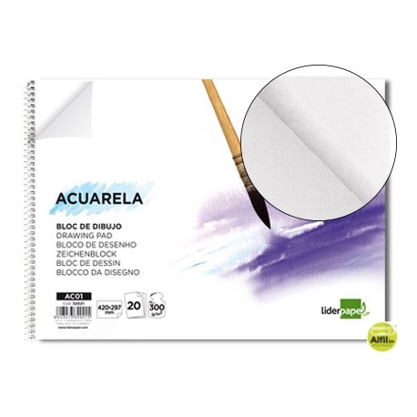 BLOC DIBUJO LIDERPAPEL ACUARELA ESPIRAL 295X210MM 10 HOJAS 300G/M2 SIN RECUADRO