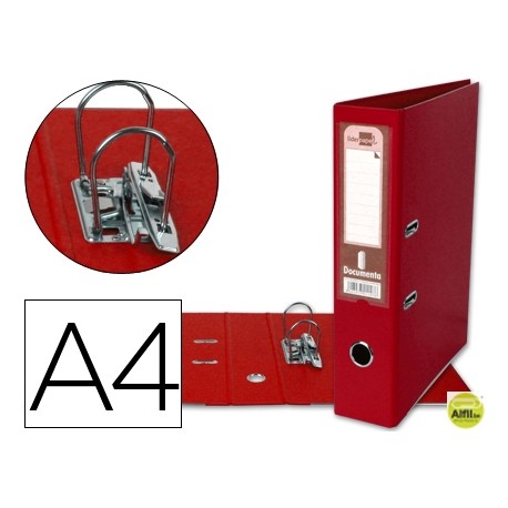 ARCHIVADOR DE PALANCA LIDERPAPEL A4 DOCUMENTA FORRADO PVC CON RADO LOMO 75MM ROJO COMPRESOR METALICO