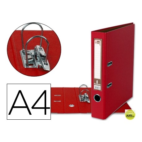 ARCHIVADOR DE PALANCA LIDERPAPEL A4 DOCUMENTA FORRADO PVC CON RADO LOMO 52MM ROJO COMPRESOR METALICO