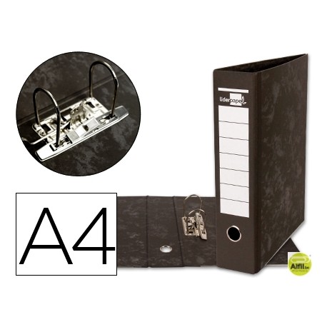 ARCHIVADOR DE PALANCA LIDERPAPEL A4 CARTON FORRADO SIN RADO LOMO 80MM NEGRO COMPRESOR METALICO