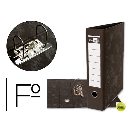 ARCHIVADOR DE PALANCA LIDERPAPEL FOLIO CARTON FORRADO SIN RADO LOMO 80MM NEGRO COMPRESOR METALICO