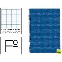 BLOC ESPIRAL LIDERPAPEL FOLIO MULTILIDER TAPA FORRADA 80H 70G CUADRO 4MM CON MARGEN. AZUL