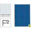 BLOC ESPIRAL LIDERPAPEL FOLIO MULTILIDER TAPA FORRADA 80H 70G CUADRO 4MM CON MARGEN. AZUL