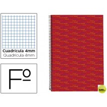 BLOC ESPIRAL LIDERPAPEL FOLIO MULTILIDER TAPA FORRADA 80H 70G CUADRO 4MM CON MARGEN. ROJO