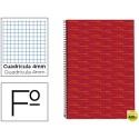 BLOC ESPIRAL LIDERPAPEL FOLIO MULTILIDER TAPA FORRADA 80H 70G CUADRO 4MM CON MARGEN. ROJO