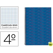 BLOC ESPIRAL LIDERPAPEL CUARTO MULTILIDER TAPA FORRADA 80H 70G CUADRO 4MM CON MARGEN. AZUL