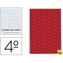 BLOC ESPIRAL LIDERPAPEL CUARTO MULTILIDER TAPA FORRADA 80H 70G CUADRO 4MM CON MARGEN. ROJO
