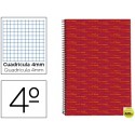 BLOC ESPIRAL LIDERPAPEL CUARTO MULTILIDER TAPA FORRADA 80H 70G CUADRO 4MM CON MARGEN. ROJO