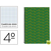 BLOC ESPIRAL LIDERPAPEL CUARTO MULTILIDER TAPA FORRADA 80H 70G CUADRO 4MM CON MARGEN. VERDE