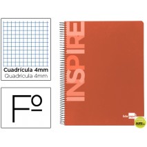 BLOC ESPIRAL LIDERPAPEL FOLIO INSPIRE TAPA EXTRADURA 80H 60G CUADRO 4MM CON MARGEN. NARANJA