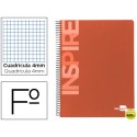 BLOC ESPIRAL LIDERPAPEL FOLIO INSPIRE TAPA EXTRADURA 80H 60G CUADRO 4MM CON MARGEN. NARANJA