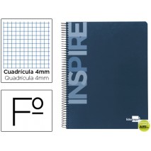 BLOC ESPIRAL LIDERPAPEL FOLIO INSPIRE TAPA EXTRADURA 80H 60G CUADRO 4MM CON MARGEN. AZUL