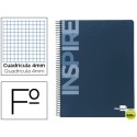 BLOC ESPIRAL LIDERPAPEL FOLIO INSPIRE TAPA EXTRADURA 80H 60G CUADRO 4MM CON MARGEN. AZUL
