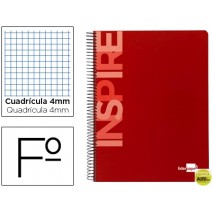 BLOC ESPIRAL LIDERPAPEL FOLIO INSPIRE TAPA EXTRADURA 80H 60G CUADRO 4MM CON MARGEN. ROJO