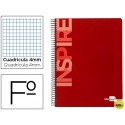 BLOC ESPIRAL LIDERPAPEL FOLIO INSPIRE TAPA EXTRADURA 80H 60G CUADRO 4MM CON MARGEN. ROJO