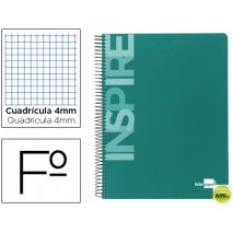 BLOC ESPIRAL LIDERPAPEL FOLIO INSPIRE TAPA EXTRADURA 80H 60G CUADRO 4MM CON MARGEN. VERDE