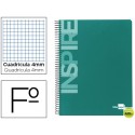 BLOC ESPIRAL LIDERPAPEL FOLIO INSPIRE TAPA EXTRADURA 80H 60G CUADRO 4MM CON MARGEN. VERDE
