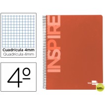 BLOC ESPIRAL LIDERPAPEL CUARTO INSPIRE TAPA EXTRADURA 80H 60G CUADRO 4MM CON MARGEN. NARANJA