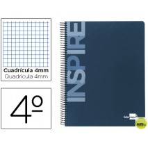 BLOC ESPIRAL LIDERPAPEL CUARTO INSPIRE TAPA EXTRADURA 80H 60G CUADRO 4MM CON MARGEN. AZUL