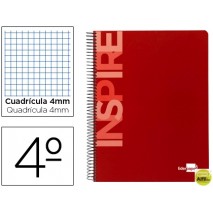 BLOC ESPIRAL LIDERPAPEL CUARTO INSPIRE TAPA EXTRADURA 80H 60G CUADRO 4MM CON MARGEN. ROJO