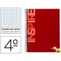 BLOC ESPIRAL LIDERPAPEL CUARTO INSPIRE TAPA EXTRADURA 80H 60G CUADRO 4MM CON MARGEN. ROJO