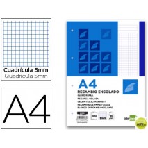 BLOC ENCOLADO LIDERPAPEL CUADRO 5MM AZUL A4 100 HOJAS 70G/M2