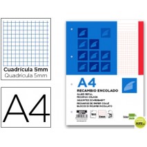 BLOC ENCOLADO LIDERPAPEL CUADRO 5MM ROJO A4 100 HOJAS 70G/M2