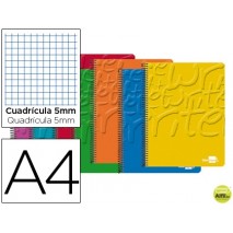 BLOC ESPIRAL LIDERPAPEL A4 MICRO WRITE TAPA CARTONCILLO 80H 60G CUADRO 5MM 4 TALADROS. COLORES SURTI