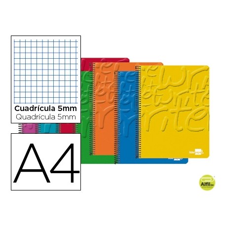 BLOC ESPIRAL LIDERPAPEL A4 MICRO WRITE TAPA CARTONCILLO 80H 60G CUADRO 5MM 4 TALADROS. COLORES SURTI