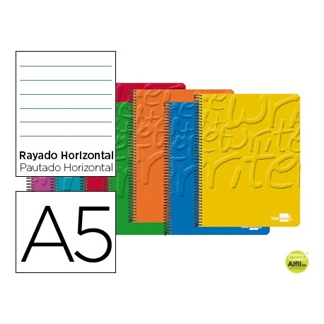 BLOC ESPIRAL LIDERPAPEL A5 MICRO WRITE TAPA CARTONCILLO 80H 60G HORIZONTAL 6 TALADROS. COLORES SURTI