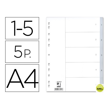 SEPARADOR NUMERICO Q-CONNECT PLASTICO 1-5 JUEGO DE 5 SEPARADORES DIN A4 -MULTITALADRO