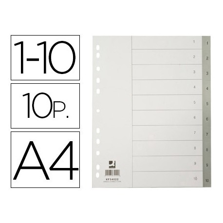 SEPARADOR NUMERICO Q-CONNECT PLASTICO 1-10 JUEGO DE 10 SEPARADORES DIN A4 -MULTITALADRO