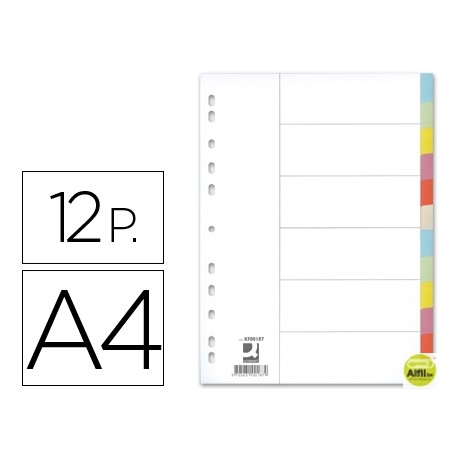 SEPARADOR Q-CONNECT CARTULINA JUEGO DE 12 SEPARADORES DIN A4-MULTITALADRO