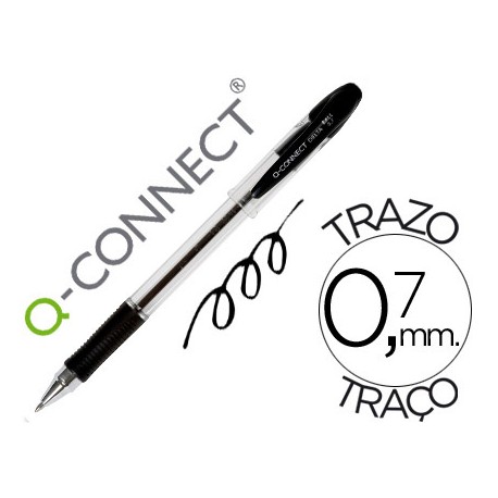 BOLIGRAFO Q-CONNECT DELTA NEGRO -SUJECION DE CAUCHO -CON CAPUCHON