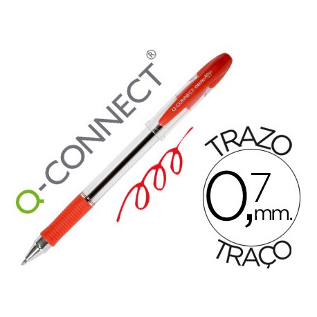 BOLIGRAFO Q-CONNECT DELTA ROJO -SUJECION DE CAUCHO -CON CAPUCHON