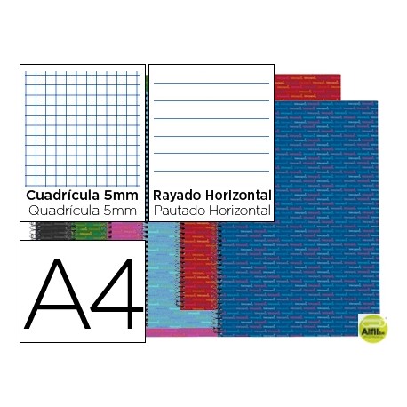 BLOC ESPIRAL LIDERPAPEL A4 MICRO MULTIDISCIPLINA TAPA FORRADA 160H 70G 32H 5MM 128H HORIZONTAL 5 BAN
