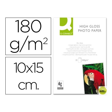 PAPEL Q-CONNECT FOTO GLOSSY -KF01905 -10X15 -DIGITAL PHOTO -PARA INK-JET -BOLSA DE 25 HOJAS DE 180 G