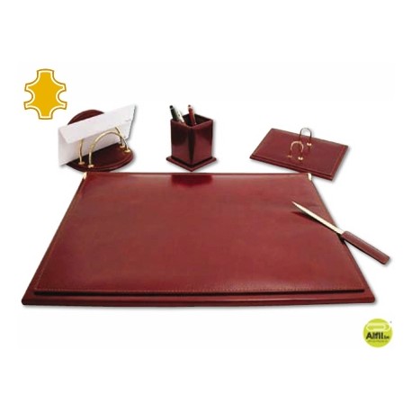 ESCRIBANIA DE SOBREMESA ARTESANIA DE PIEL JUEGO DE 5 PIEZAS MEDIDAS 40X53,5X2,7 CM.BASE DE MADERA
