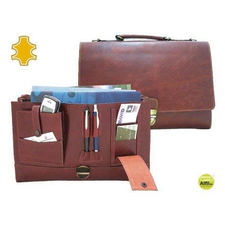 CARTERA PORTAFOLIOS ARTESANIA DE PIEL CON BROCHE MEDIDAS 37X26,2X7,6 CM.