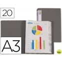 CARPETA BEAUTONE ESCAPARATE 31335 20 FUNDAS POLIPROPILENO DIN-A3 GRIS -LOMO PERSONALIZABLE