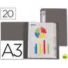 CARPETA BEAUTONE ESCAPARATE 31335 20 FUNDAS POLIPROPILENO DIN-A3 GRIS -LOMO PERSONALIZABLE