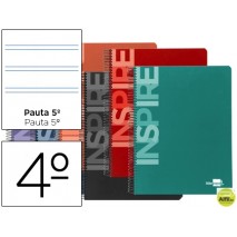 BLOC ESPIRAL LIDERPAPEL CUARTO INSPIRE TAPA EXTRADURA 80H 60G PAUTA 2.5MM CON MARGEN. COLORES SURTID
