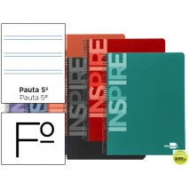 BLOC ESPIRAL LIDERPAPEL FOLIO INSPIRE TAPA EXTRADURA 80H 60G PAUTA 2.5MM CON MARGEN. COLORES SURTIDO