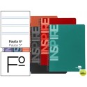 BLOC ESPIRAL LIDERPAPEL FOLIO INSPIRE TAPA EXTRADURA 80H 60G PAUTA 2.5MM CON MARGEN. COLORES SURTIDO