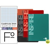 BLOC ESPIRAL LIDERPAPEL FOLIO INSPIRE TAPA EXTRADURA 80H 60G CUADRO 3MM CON MARGEN. COLORES SURTIDOS