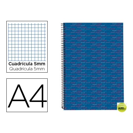 BLOC ESPIRAL LIDERPAPEL A4 MICRO MULTILIDER TAPA FORRADA 140H 70G CUADRO 5MM 5 BANDAS 4 TALADROS. AZ