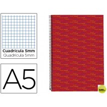BLOC ESPIRAL LIDERPAPEL A5 MICRO MULTILIDER TAPA FORRADA 140H 70G CUADRO 5MM 5 BANDAS 6 TALADROS. RO